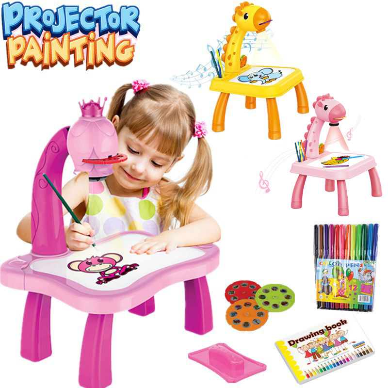 NEW LED Children Projector Art Drawing Board Kids Learning Painting Table  Desk