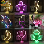 LED Christmas Neon Night Light Moon Flamingo Pineapple Various Shape Light Battery and USB charging methods